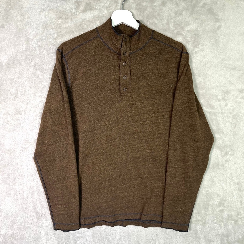 Agave Henley Snap Button Long Sleeve Shirt Size Small Brown Made In‎ USA